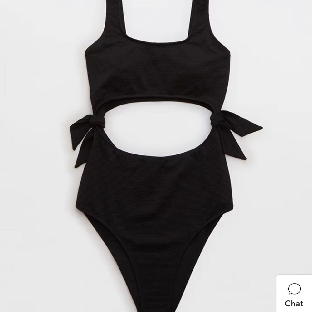 NEW WITH TAGS! Aerie Pique Tie Cut Out One Piece Swimsuit Black Size XL